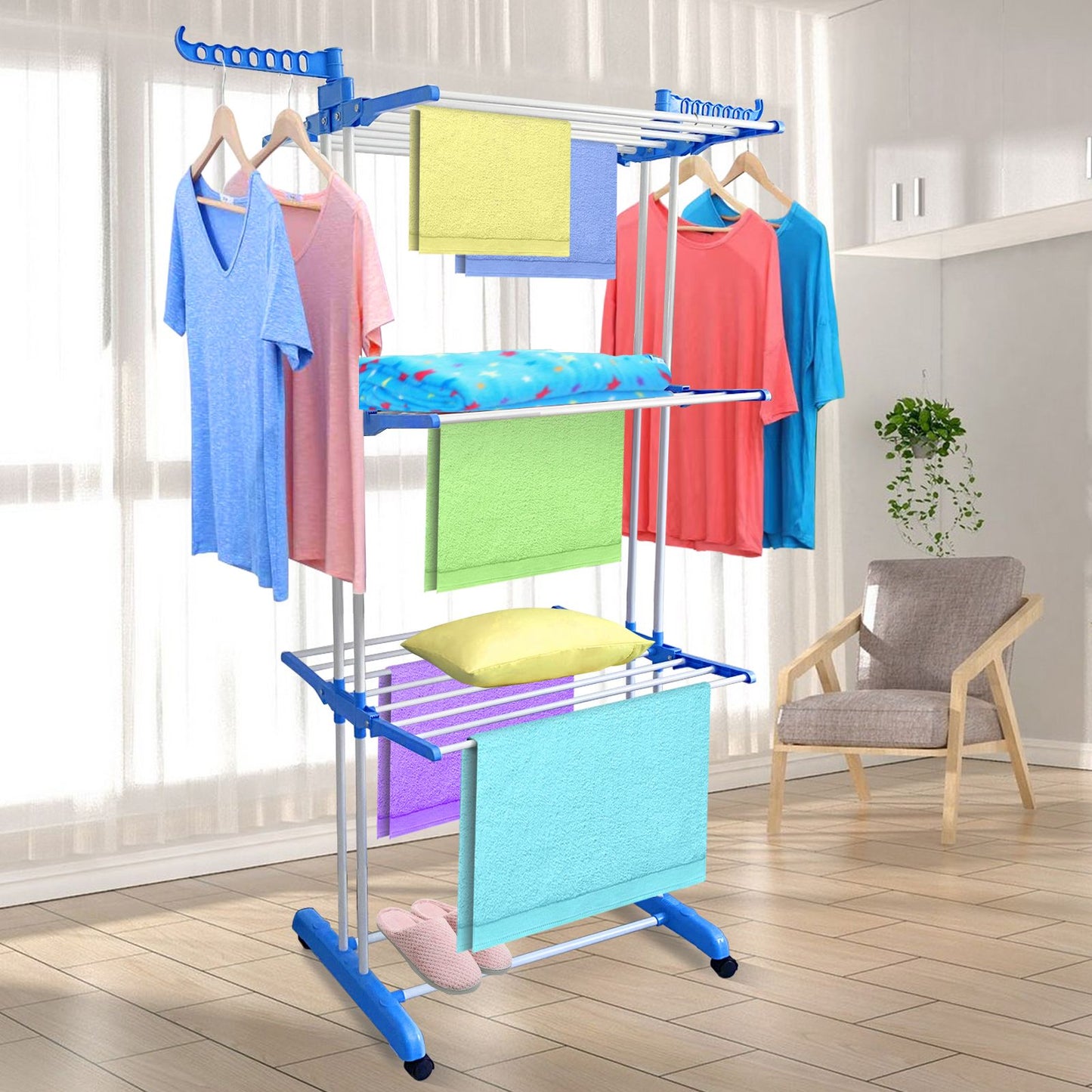 6-Tier Foldable Clothes Drying Rack with Wheels ©