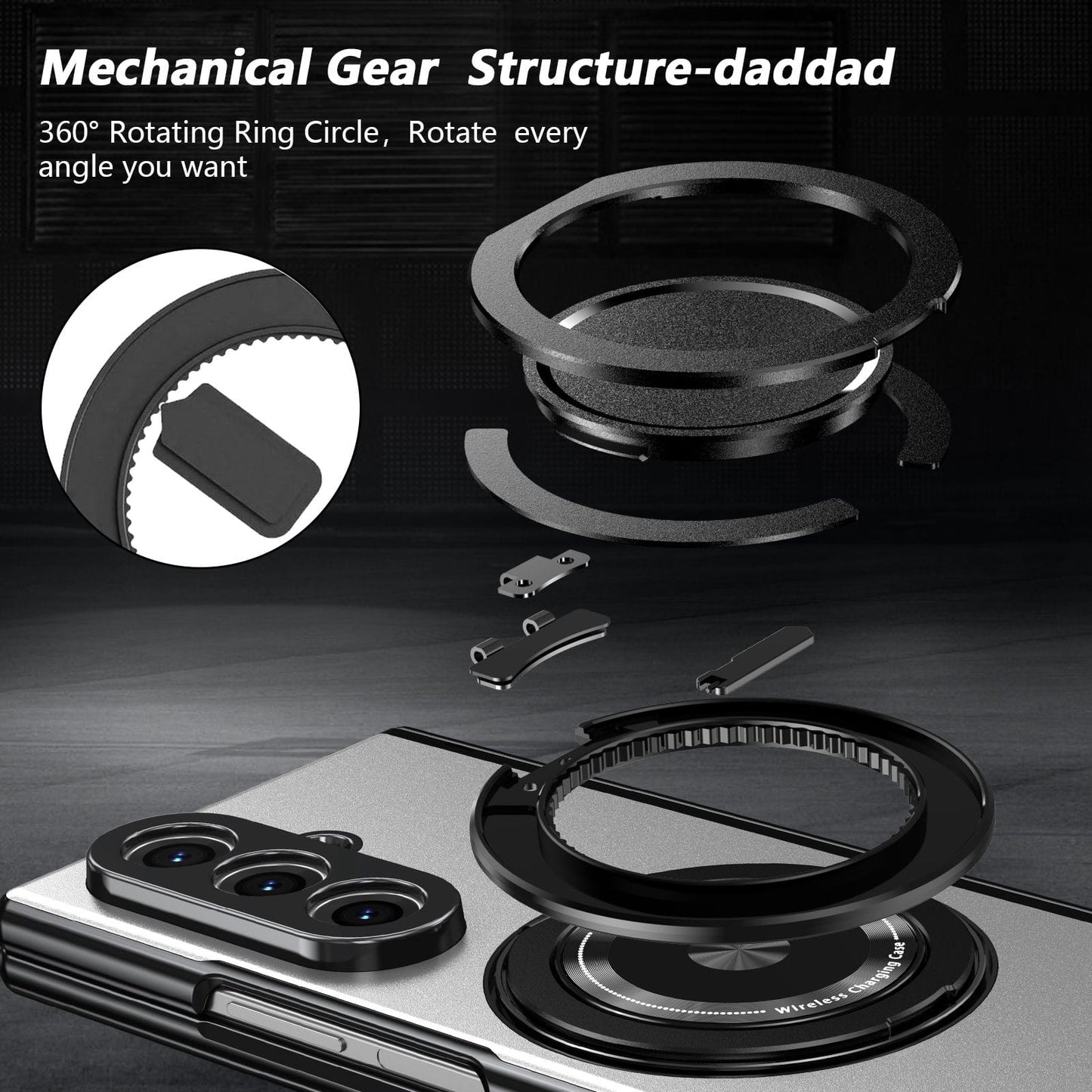 Magnetic Ring Kickstand Case with Tempered Glass
